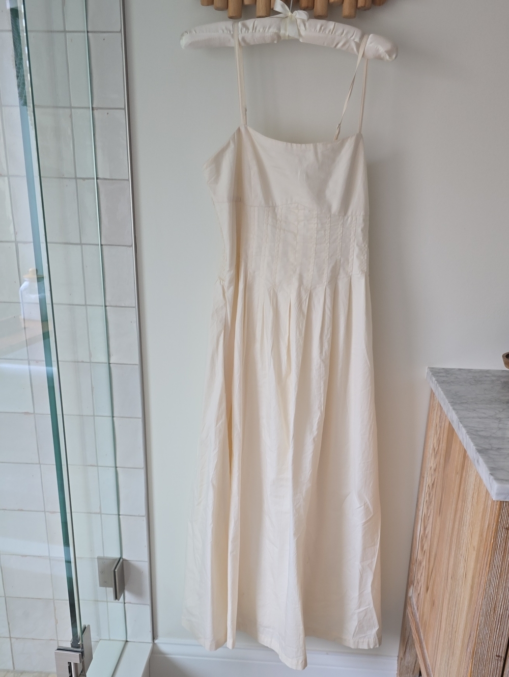 Cream Spaghetti-Strap Maxi Dress with Smocked Bodice